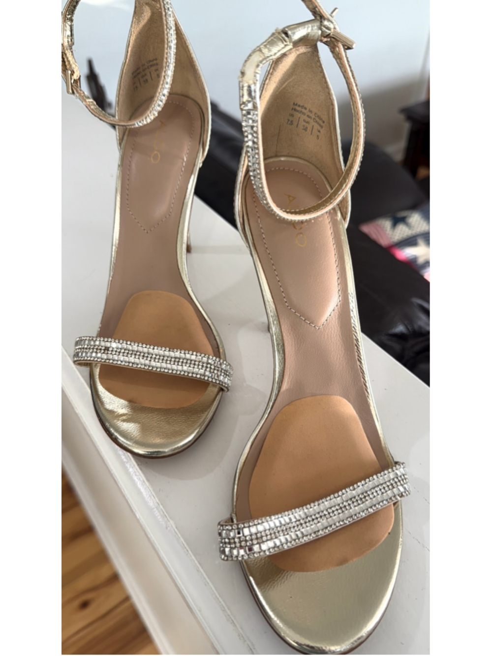 Women's ALDO silver Heels with Silver Rhinestones, Size 7.5